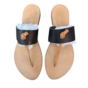 Joie women 37.5 sz US‎ 7-7.5 A La Plage Black and Natural Leather Boho Sandals